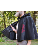 Cloakmakers.com 5837-Washable Black Wool Cloak w/ Red Dragon Embroidery & Pockets