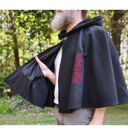 Cloakmakers.com 5837-Washable Black Wool Cloak w/ Red Dragon Embroidery & Pockets