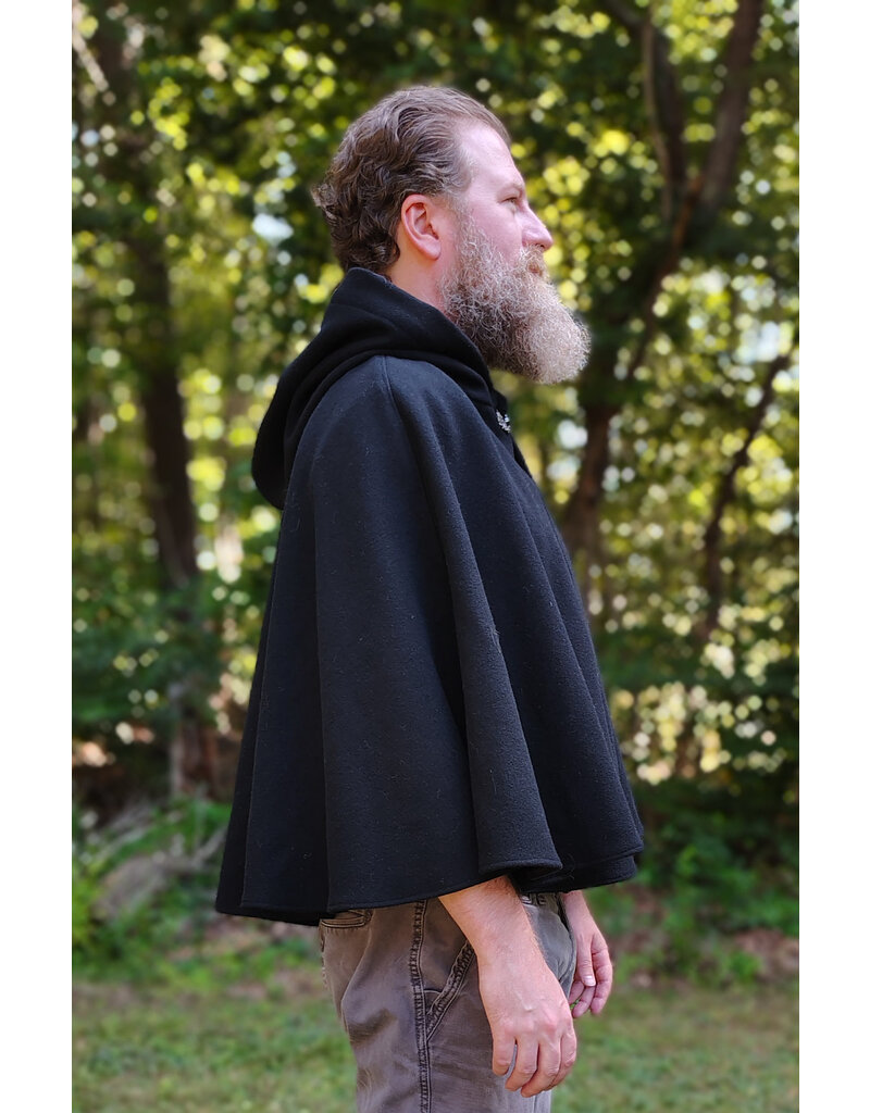 Cloakmakers.com 5837-Washable Black Wool Cloak w/ Red Dragon Embroidery & Pockets