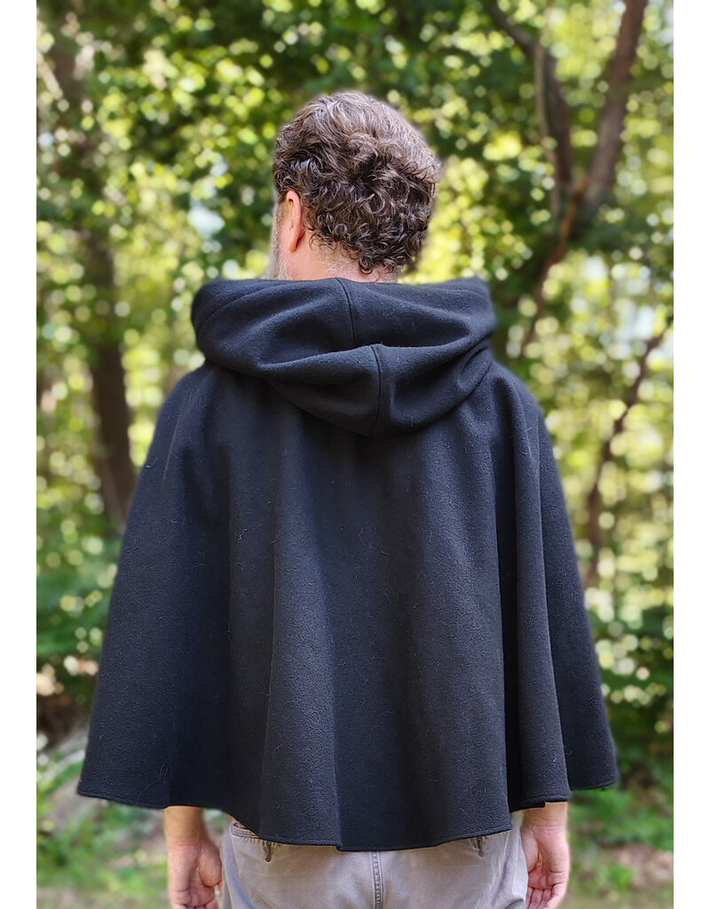 Cloakmakers.com 5837-Washable Black Wool Cloak w/ Red Dragon Embroidery & Pockets
