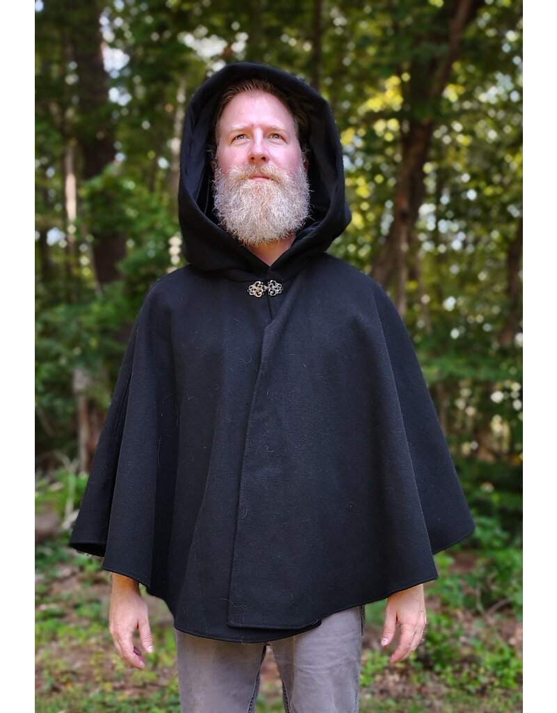 Cloakmakers.com 5839-Washable Black Wool Cloak w/ Black Velvet Hood Lining & Pockets