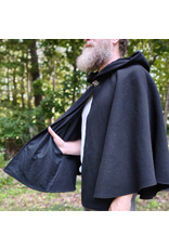 Cloakmakers.com 5839-Washable Black Wool Cloak w/ Black Velvet Hood Lining & Pockets