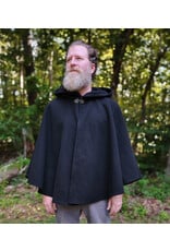Cloakmakers.com 5839-Washable Black Wool Cloak w/ Black Velvet Hood Lining & Pockets
