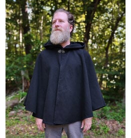 Cloakmakers.com 5839-Washable Black Wool Cloak w/ Black Velvet Hood Lining & Pockets