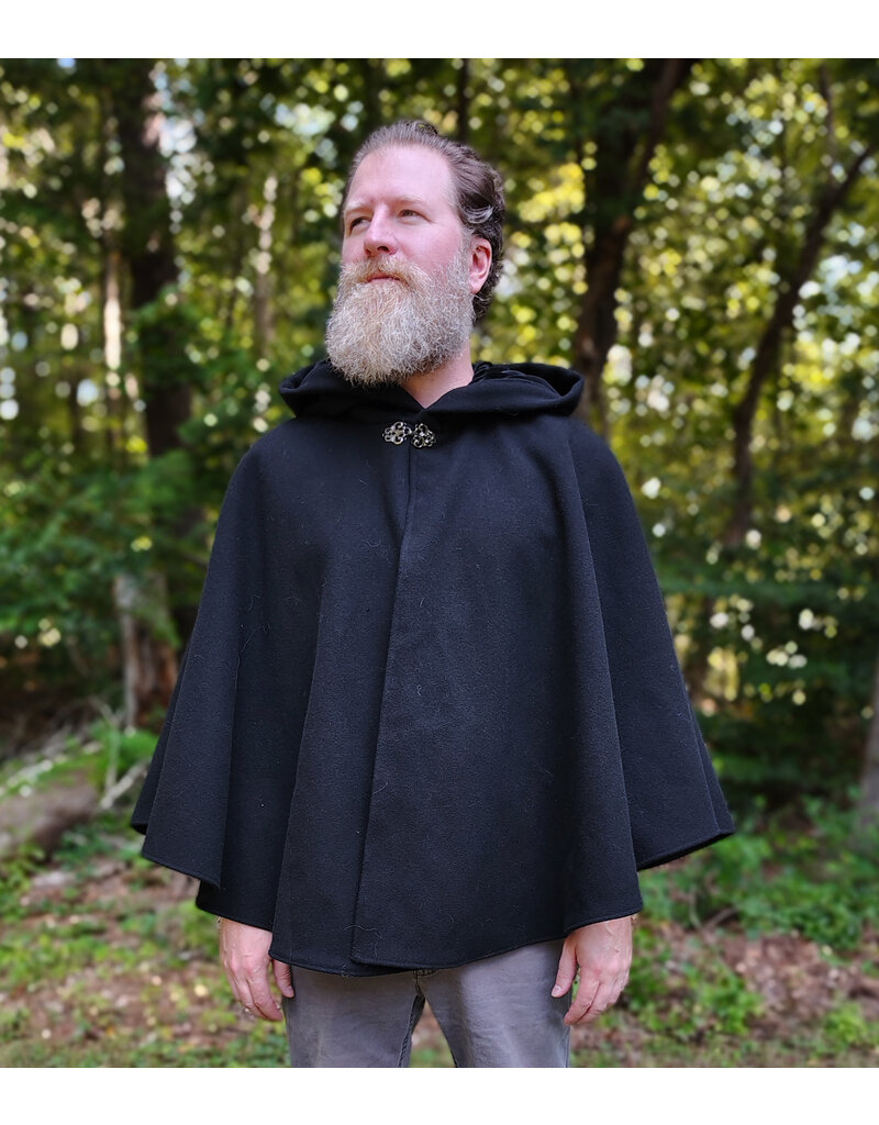 Cloakmakers.com 5839-Washable Black Wool Cloak w/ Black Velvet Hood Lining & Pockets