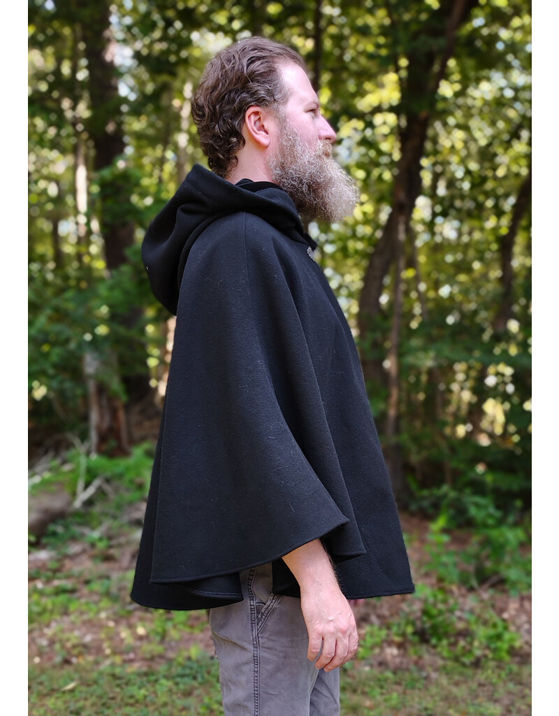 Cloakmakers.com 5839-Washable Black Wool Cloak w/ Black Velvet Hood Lining & Pockets