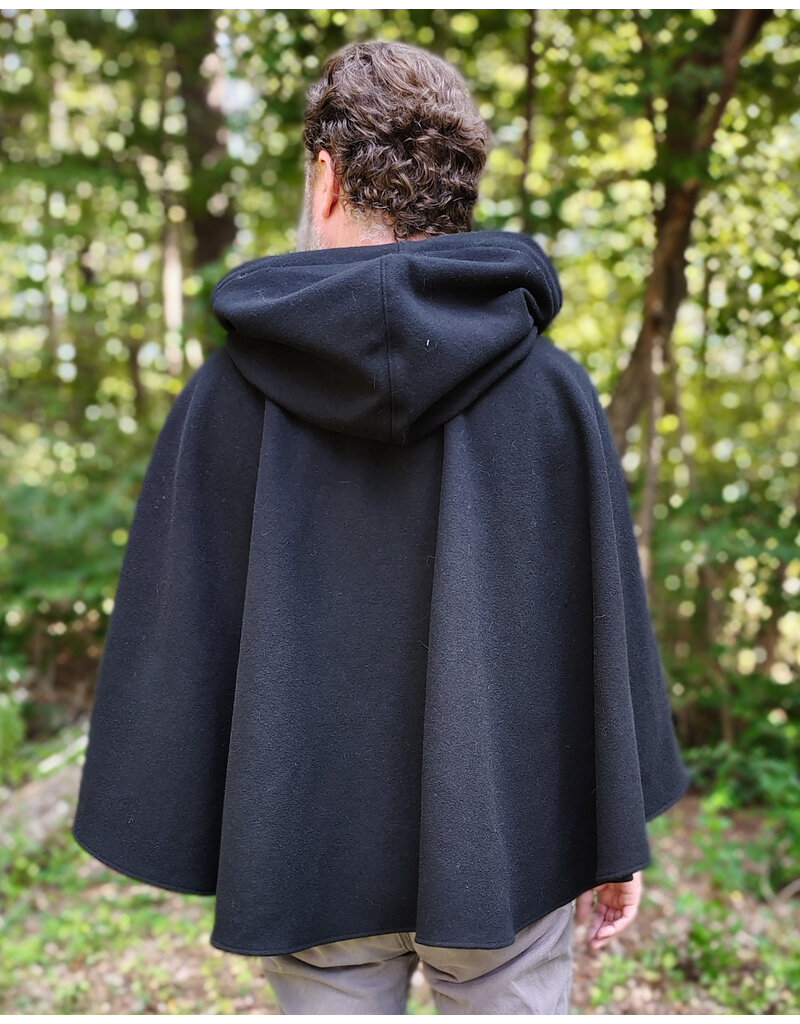 Cloakmakers.com 5839-Washable Black Wool Cloak w/ Black Velvet Hood Lining & Pockets