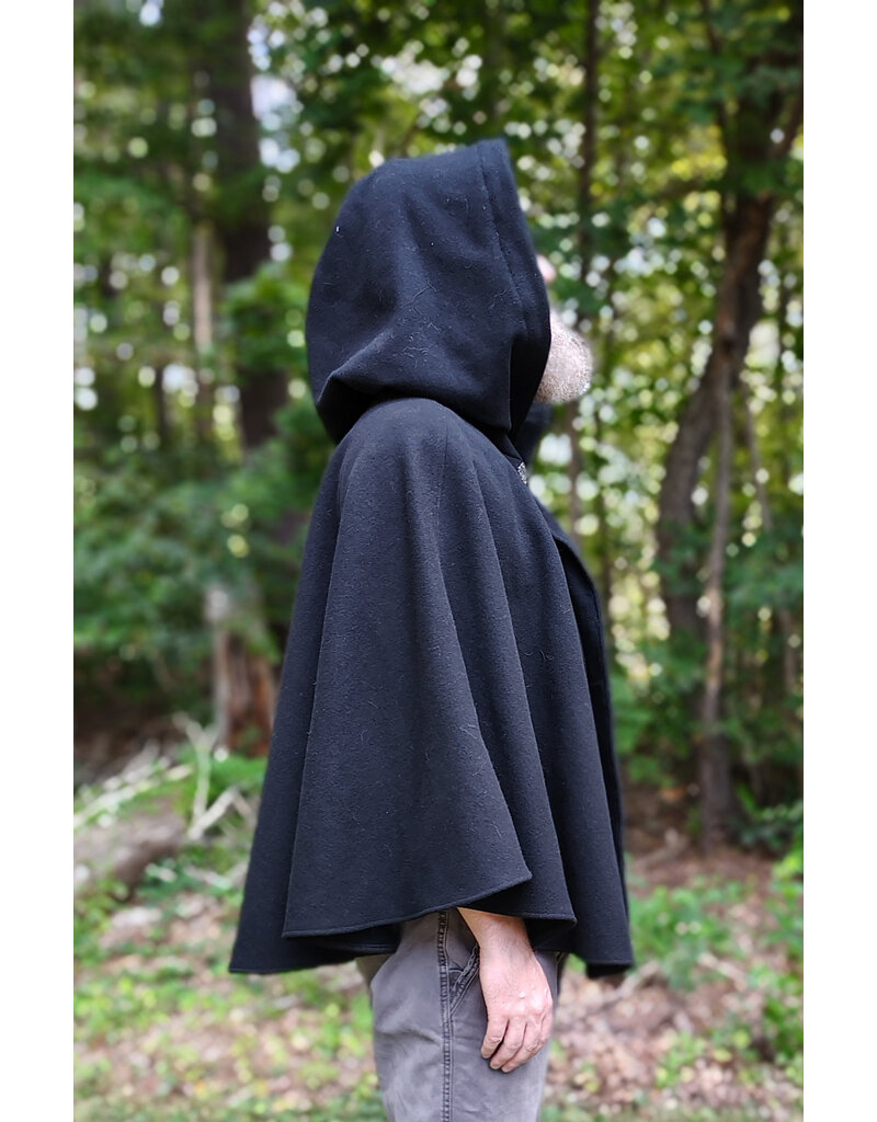 Cloakmakers.com 5839-Washable Black Wool Cloak w/ Black Velvet Hood Lining & Pockets