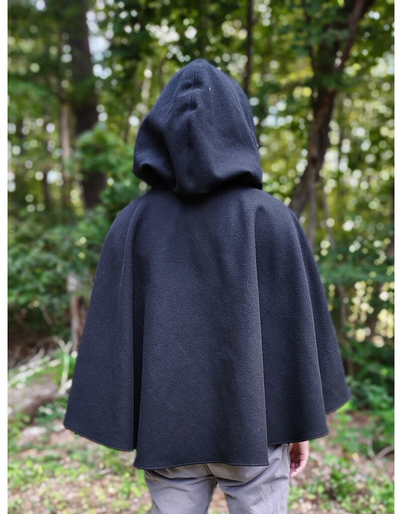 Cloakmakers.com 5839-Washable Black Wool Cloak w/ Black Velvet Hood Lining & Pockets