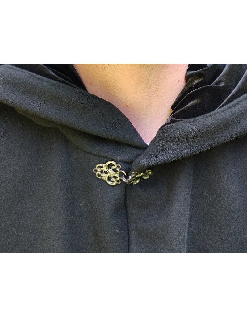 Cloakmakers.com 5839-Washable Black Wool Cloak w/ Black Velvet Hood Lining & Pockets
