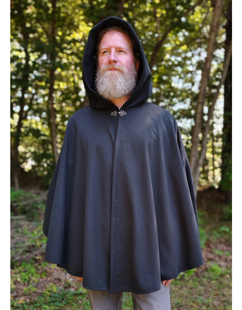 Cloakmakers.com 5840-Washable Black Fleece Cloak w/ Rain Resistance & Silver Toned Clasp
