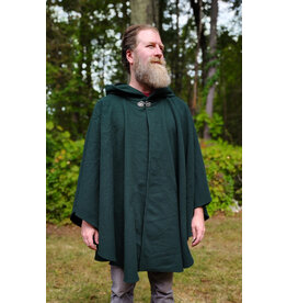 Cloakmakers.com 5841-Washable Green Wool Ruana Cloak w/ Black Velvet Hood Lining & Faux Suede Pockets