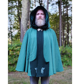 Cloakmakers.com 5843-Washable Green Wool Cloak w/ Dragon Embroidery & Dragon Clasp