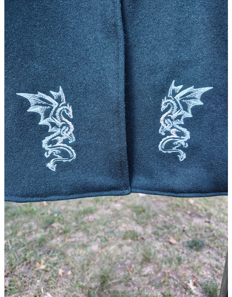 Cloakmakers.com 5843-Washable Green Wool Cloak w/ Dragon Embroidery & Dragon Clasp