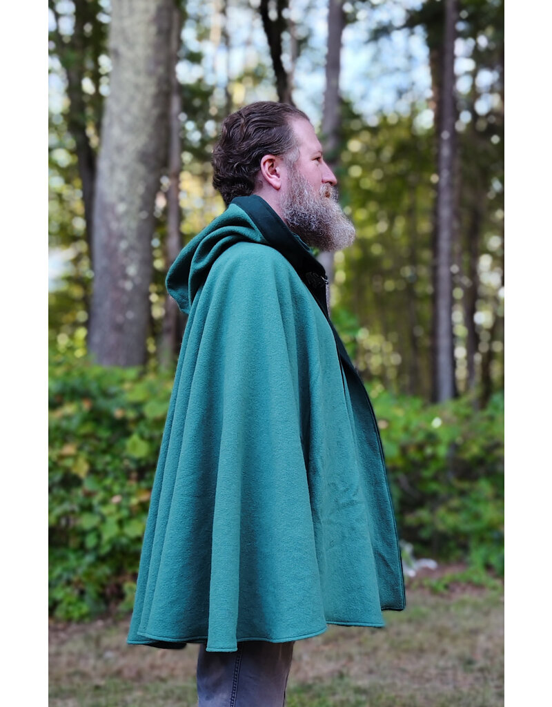Cloakmakers.com 5843-Washable Green Wool Cloak w/ Dragon Embroidery & Dragon Clasp