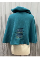 Cloakmakers.com 5382 - Washable Turquoise Short Fleece Cloak w/ Cat Embroidery, Vale-style Clasp