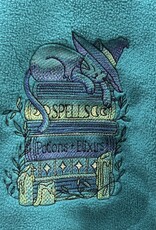 Cloakmakers.com 5382 - Washable Turquoise Short Fleece Cloak w/ Cat Embroidery, Vale-style Clasp