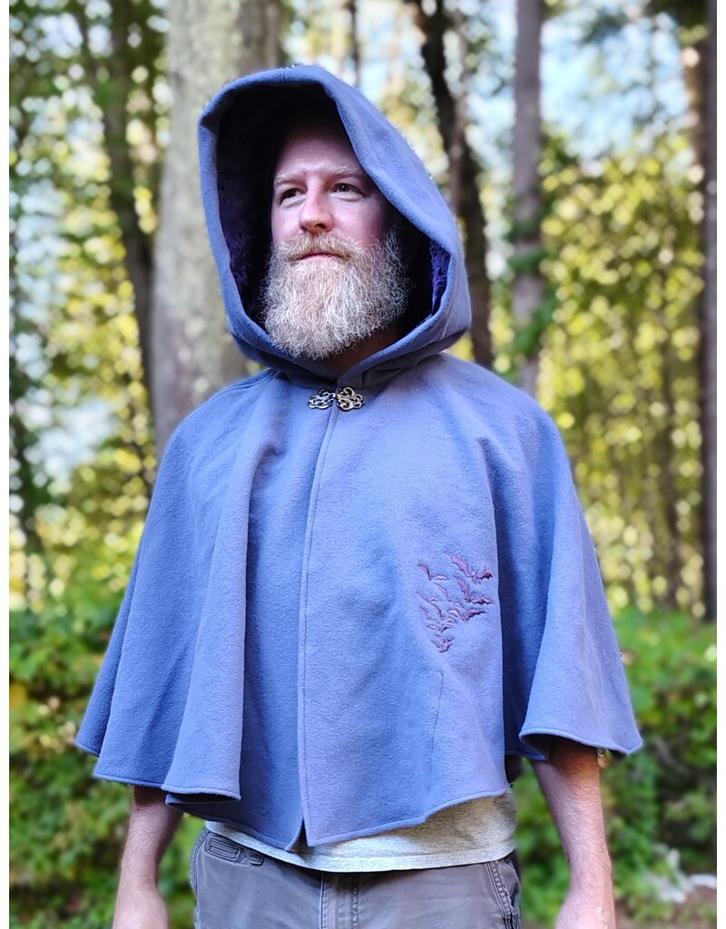 Cloakmakers.com 5844-Washable Purple Wool Cloak w/ Purple Bat Embroidery & Hood Lining