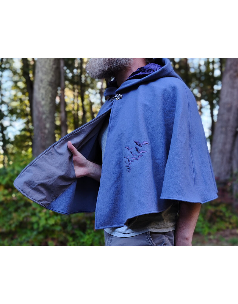 Cloakmakers.com 5844-Washable Purple Wool Cloak w/ Purple Bat Embroidery & Hood Lining