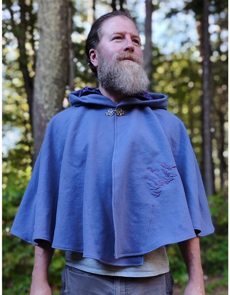 Cloakmakers.com 5844-Washable Purple Wool Cloak w/ Purple Bat Embroidery & Hood Lining