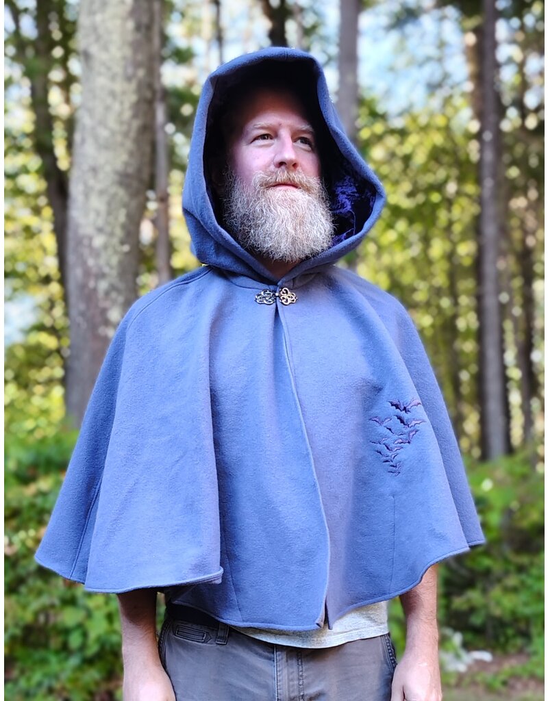 Cloakmakers.com 5844-Washable Purple Wool Cloak w/ Purple Bat Embroidery & Hood Lining