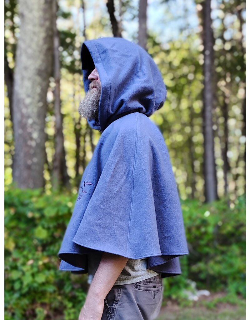 Cloakmakers.com 5844-Washable Purple Wool Cloak w/ Purple Bat Embroidery & Hood Lining