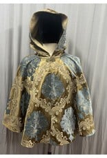 Cloakmakers.com 5495 - Washable Brocade Short Cloak w/ Tan Moleskin Hood Lining, Pockets