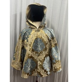 Cloakmakers.com 5495 - Washable Brocade Short Cloak w/ Tan Moleskin Hood Lining, Pockets