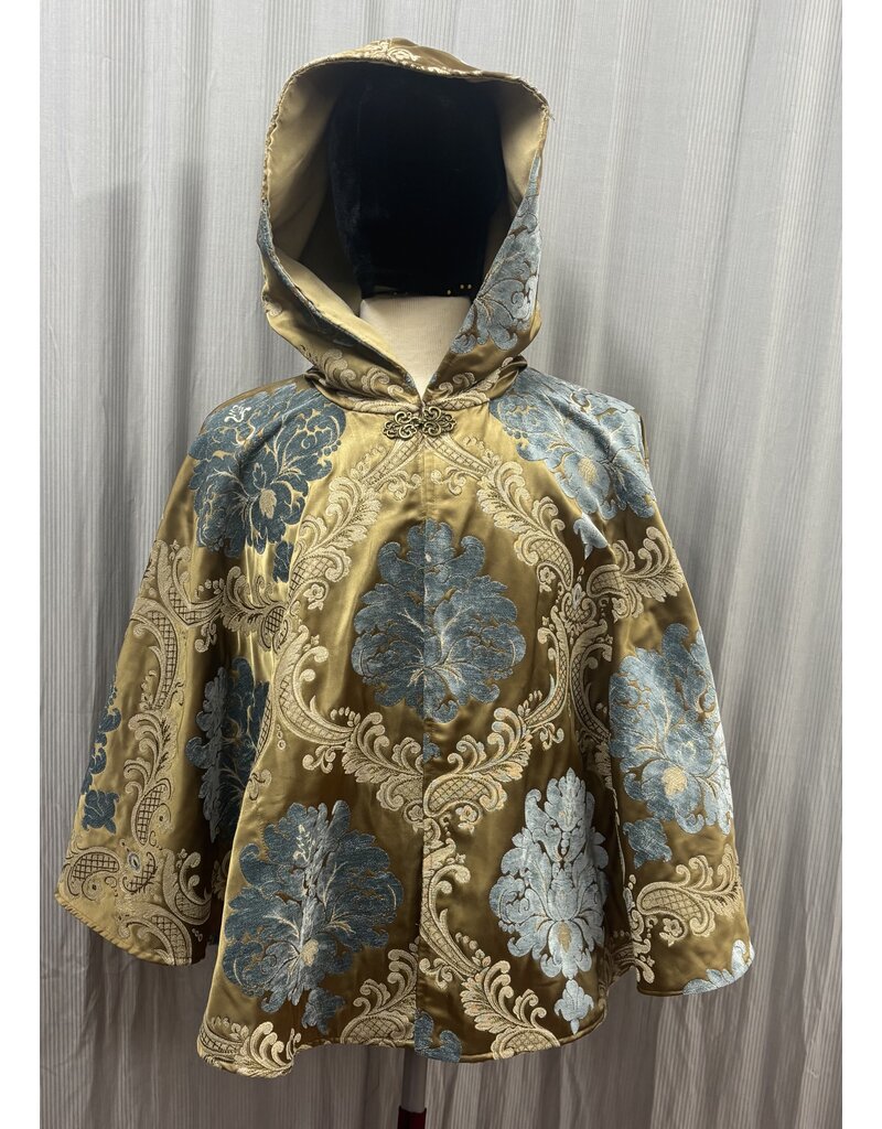 Cloakmakers.com 5495 - Washable Brocade Short Cloak w/ Tan Moleskin Hood Lining, Pockets