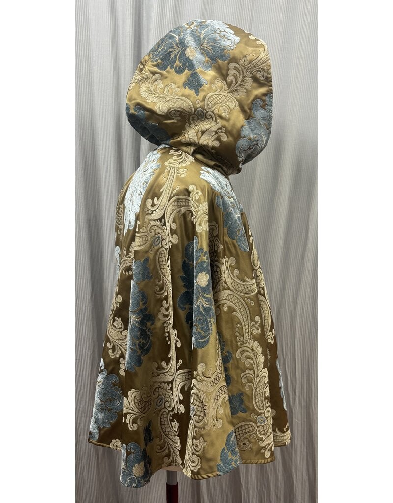 Cloakmakers.com 5495 - Washable Brocade Short Cloak w/ Tan Moleskin Hood Lining, Pockets