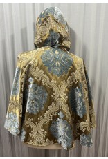 Cloakmakers.com 5495 - Washable Brocade Short Cloak w/ Tan Moleskin Hood Lining, Pockets
