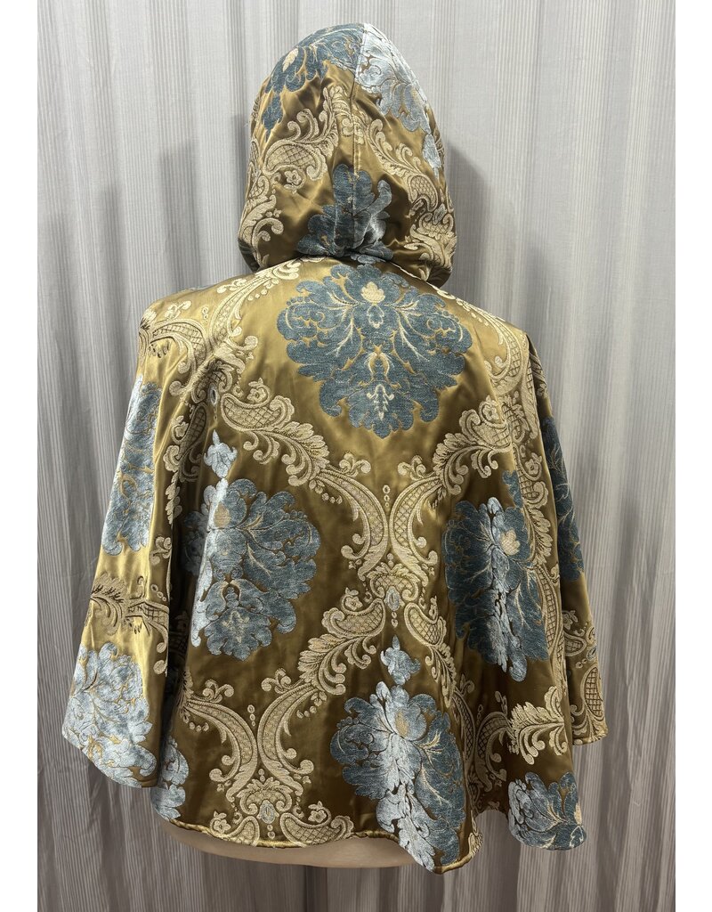 Cloakmakers.com 5495 - Washable Brocade Short Cloak w/ Tan Moleskin Hood Lining, Pockets