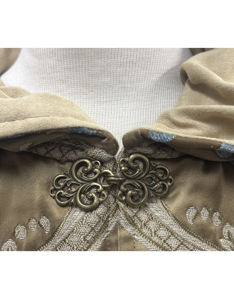 Cloakmakers.com 5495 - Washable Brocade Short Cloak w/ Tan Moleskin Hood Lining, Pockets