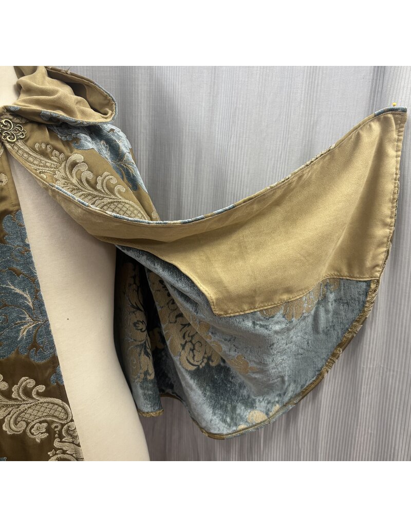 Cloakmakers.com 5495 - Washable Brocade Short Cloak w/ Tan Moleskin Hood Lining, Pockets