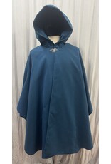 Cloakmakers.com 5493 - Washable Teal Faux Wool Ruana Shaped Shoulder Cloak w/ Teal Moleskin Hood Lining, Pockets