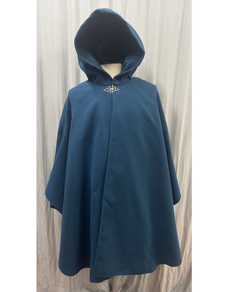 Cloakmakers.com 5493 - Washable Teal Faux Wool Ruana Shaped Shoulder Cloak w/ Teal Moleskin Hood Lining, Pockets