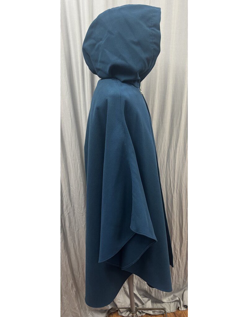 Cloakmakers.com 5493 - Washable Teal Faux Wool Ruana Shaped Shoulder Cloak w/ Teal Moleskin Hood Lining, Pockets
