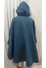 Cloakmakers.com 5493 - Washable Teal Faux Wool Ruana Shaped Shoulder Cloak w/ Teal Moleskin Hood Lining, Pockets