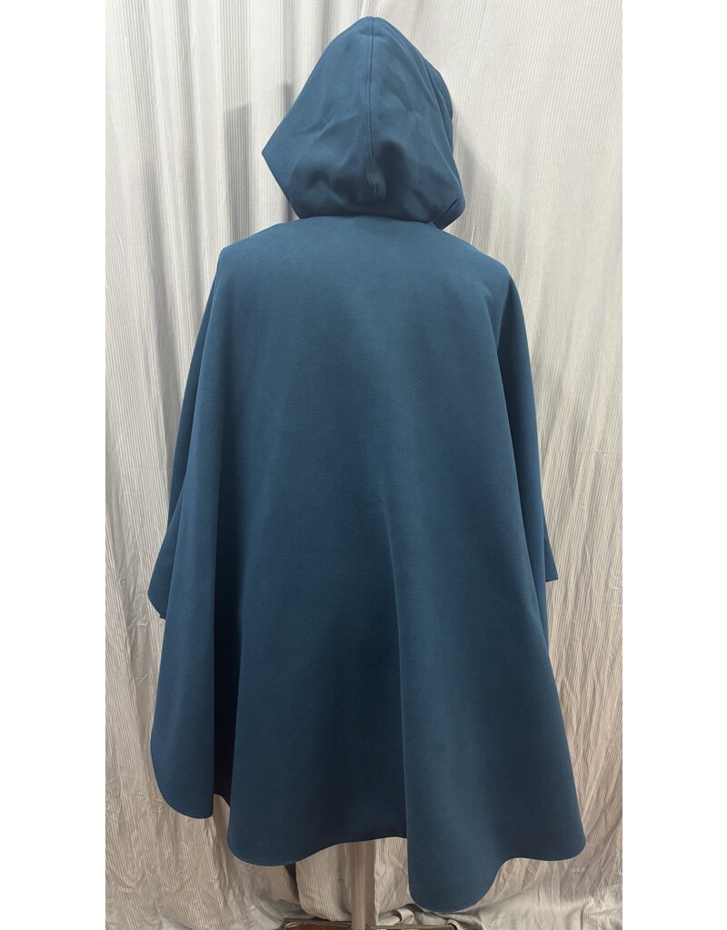 Cloakmakers.com 5493 - Washable Teal Faux Wool Ruana Shaped Shoulder Cloak w/ Teal Moleskin Hood Lining, Pockets
