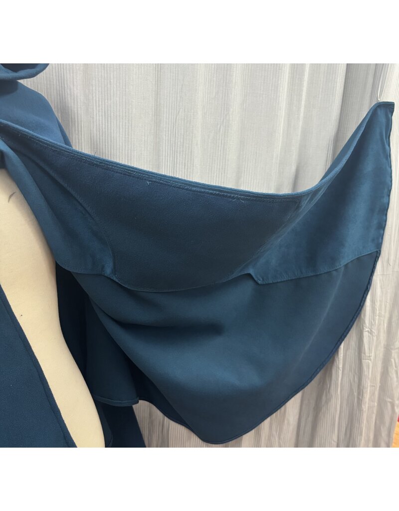 Cloakmakers.com 5493 - Washable Teal Faux Wool Ruana Shaped Shoulder Cloak w/ Teal Moleskin Hood Lining, Pockets