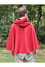 Cloakmakers.com 5738-Washable Red Wool Blend Cloak w/ Fox Embroidery, Black Hood Lining & Pockets