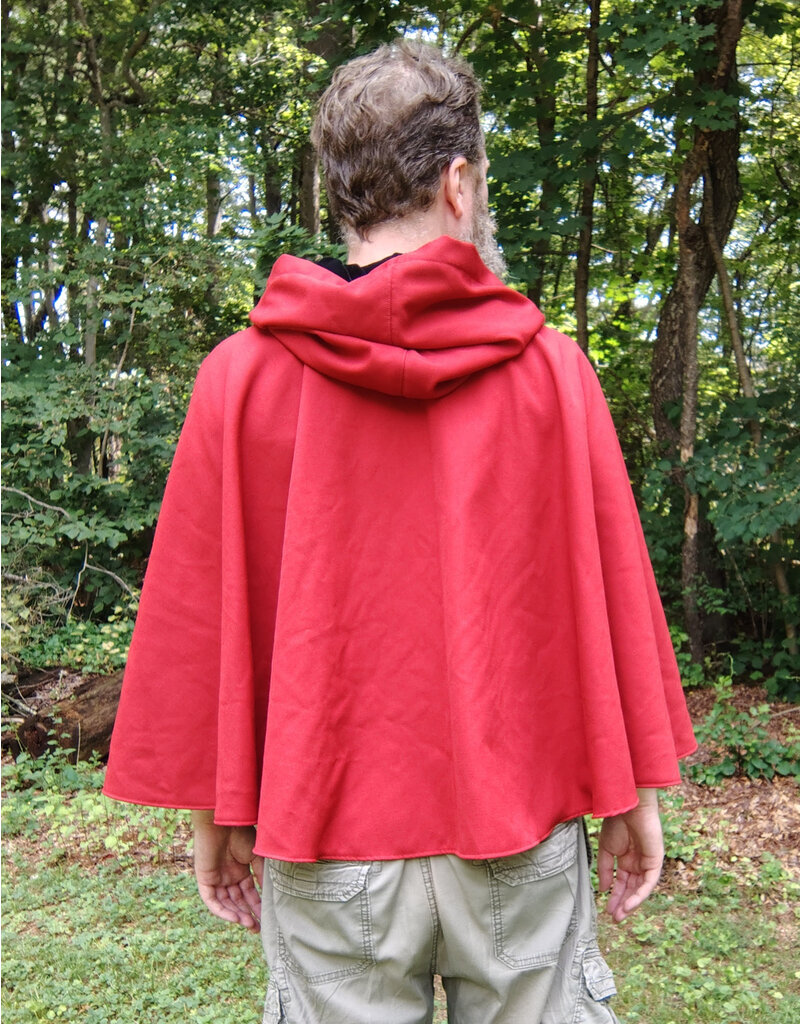 Cloakmakers.com 5738-Washable Red Wool Blend Cloak w/ Fox Embroidery, Black Hood Lining & Pockets