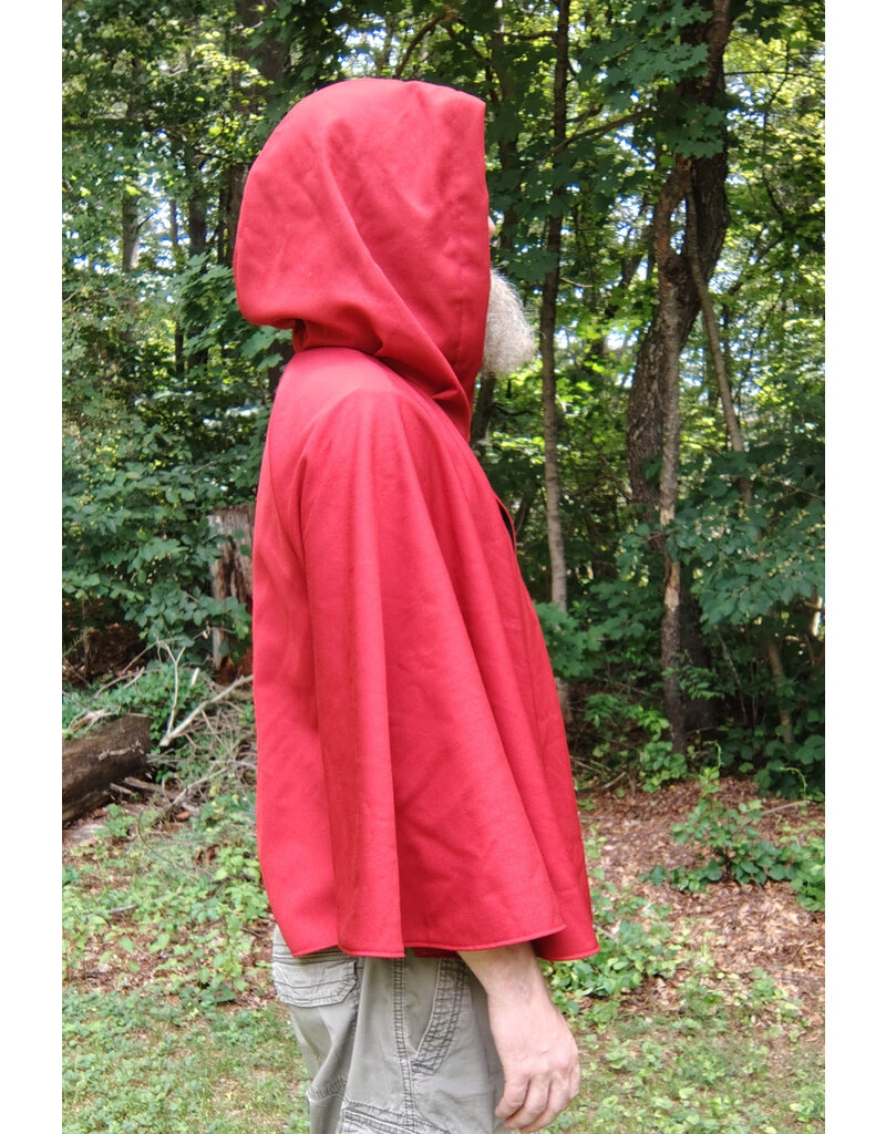 Cloakmakers.com 5738-Washable Red Wool Blend Cloak w/ Fox Embroidery, Black Hood Lining & Pockets
