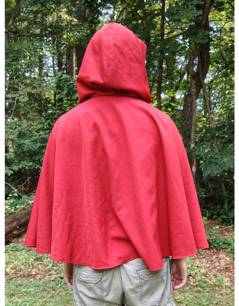 Cloakmakers.com 5738-Washable Red Wool Blend Cloak w/ Fox Embroidery, Black Hood Lining & Pockets