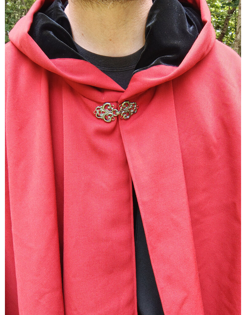 Cloakmakers.com 5738-Washable Red Wool Blend Cloak w/ Fox Embroidery, Black Hood Lining & Pockets