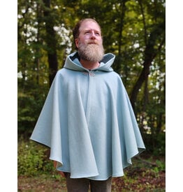 Cloakmakers.com 5847-Short Light Blue Wool Blend Cloak w/ Gothic Rose Clasp