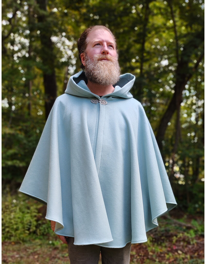 Cloakmakers.com 5847-Short Light Blue Wool Blend Cloak w/ Gothic Rose Clasp