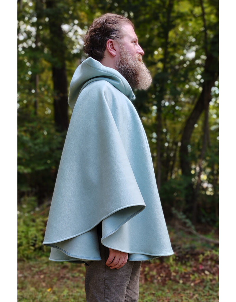 Cloakmakers.com 5847-Short Light Blue Wool Blend Cloak w/ Gothic Rose Clasp