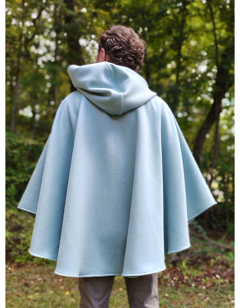 Cloakmakers.com 5847-Short Light Blue Wool Blend Cloak w/ Gothic Rose Clasp