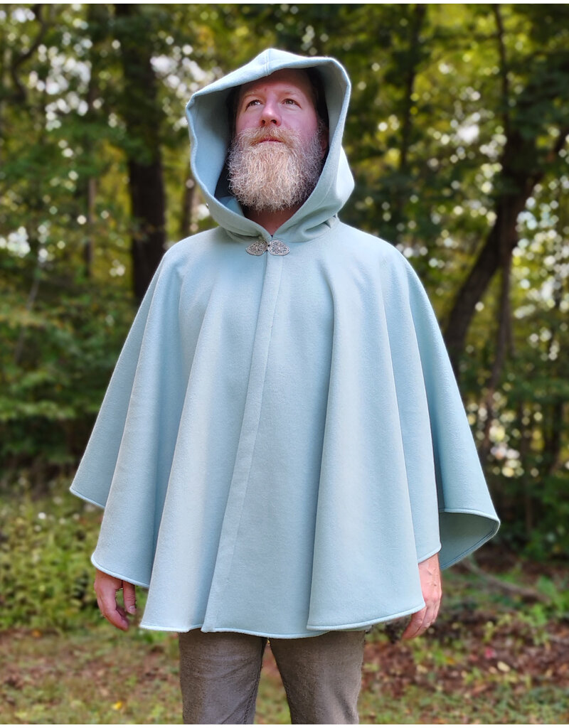 Cloakmakers.com 5847-Short Light Blue Wool Blend Cloak w/ Gothic Rose Clasp